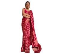 TRAFAART Sari Étnico Para Mujer Estilo Kanjivaram Indio Banarasi Jacquard Sari Con Blusa Sin Costuras Pieza-Rosa
