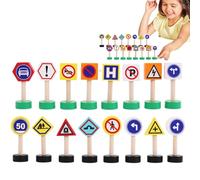 Traffic Road Signs Playset, Letrero de tráfico de la calle Toy - 16x Juguete de semáforo en carretera para niños | Juego de aprendizaje temprano, bloques de señales de cruce de peatones, juego de segu