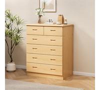 TRAGLO Cómoda de Madera con Tiradores Integrados, Cajonera Dormitorios de 5 o 6 cajones para Dormitorio, Mueble Almacenaje para Sala de Estar y Pasillo, Color Natural(6 Drawers)