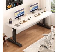 TRAGLO Escritorio de pie, Mesa de Ordenador de Altura Ajustable, Escritorio de Madera para Trabajar de pie o Sentado, Ideal para estudiar, Escribir y Jugar(White+Black Frame,120x60cm)