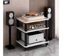 TRAGLO Estante de Audio de 1/2/3/4 Niveles, Mueble Equipo HiFi con Encimeras de Piedra Sinterizada, Mueble Tocadiscos Soporte Multimedia para El Hogar(Blanco,3 Tier)