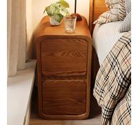 TRAGLO Mesita de Noche Moderna con 2 cajones de Madera Maciza, mesita Auxiliar Estrecha con Esquinas Redondeadas para Dormitorio, Espacios pequeños, no Requiere instalación(Walnut,25x40x47cm)