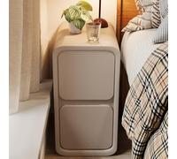 TRAGLO Mesita de Noche Moderna con 2 cajones de Madera Maciza, mesita Auxiliar Estrecha con Esquinas Redondeadas para Dormitorio, Espacios pequeños, no Requiere instalación(Khaki,20x40x47cm)