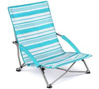Trail Outdoor Leisure Silla de Playa Plegable Baja, Ultraligera Ideal para Picnics y Festivales, con Reposabrazos Acolchados, Patas Antihundimiento y Bolsa - Rayas Azules