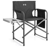 trail outdoor leisure Silla Plegable de Camping con Mesa Lateral, Portavasos, Bolsillo de Almacenamiento y Reposabrazos Acolchado, Silla de Director Plegable con Estructura de Acero, Soporta 120 Kg