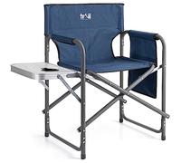 trail outdoor leisure Silla Plegable de Camping con Mesa Lateral, Portavasos, Bolsillo de Almacenamiento y Reposabrazos Acolchado, Silla de Director Plegable con Estructura de Acero, Soporta 120 Kg`