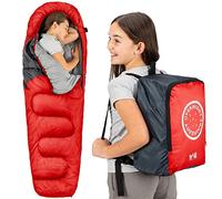 Trail Saco de Dormir Niños Overnight Adventure Estilo Momia - Saco de Dormir Ligero para 3 Estaciones 300gsm - Saco de Dormir Niño o Niña con Bolsa Mochila - Rojo