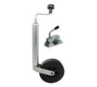 trailer parts4u Rueda de apoyo, rueda de espuela, rueda delantera con soporte y abrazadera de sujeción de Knott, 150 kg, 48 mm, para remolques, caravanas