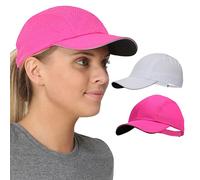 TrailHeads Gorra deportiva de malla ligera y de secado rápido para mujer, con ribete reflectante, White-pink Punch, Talla única