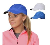TrailHeads Women's Race Day Performance Running Cap, Lightweight & Quick Drying Mesh Sports Hat with Reflective Trim, Adjustable Fit - White-Cool Blue 2-PK