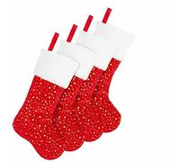 Trailrest Catena Luminosa Porta Foto Paquete de 4 Calcetines navideños de 18 Pulgadas, Estrella Dorada con Ribete de Felpa, Calcetines navideños Rojos Grandes Personalizados clásicos, (Red, One Size)