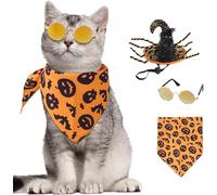 Train Stop Halloween - Juego de gorro de estilo triangular para perro o gato, diseño de calabaza, varios pies, joyería festiva, suministros para mascotas (naranja, talla única)