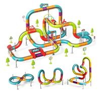 Train Track Set para Niños 3D Ferrocarril Coche 121PCS 20+ Combinaciones | Regalo de cumpleaños para niños a partir de 6-13 años, con rieles, efectos de luz y un vehículo de motor, juego de accesorios