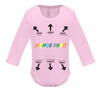Traineando Body divertido para bebé ¡Vamos Papi! | Manga larga, botones a presión, cuello cruzado | Guía para papás primerizos | Regalo original | De 3 a 18 meses | 100% algodón suave (ROSA, 6 MESES)