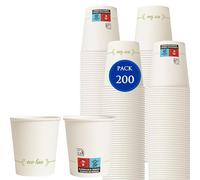 Traineando Vasos café desechables - 200, 500 ó 1000 und. - 7 oz / 200 ml - Vasos de cartón reciclables para café caliente - Resistentes y aptos para bebidas calientes o frías (Blanco, 200 unidades)