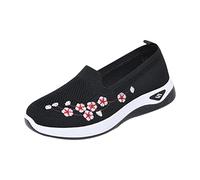 Trainers for Women Wide Fit Wedge Sneakers Casual Fashion Embroidered Non Slip Walking Shoes Lightweight Low Top Slip on Orthopedic Trainers Breathable Mesh Arch Support Footwear for Elderly Ladies