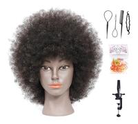 Training Head afroamericano, 100% pelo real cabeza de maniquí belleza cabeza de maniquí afro americano para la práctica del tejido estilístico con clip libre + trenza