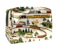 Trains on Countryside Railway - Bolsa de cosméticos para mujer, neceser de viaje, bolsa grande de PVC, organizador de maquillaje con cremallera, multicolor, 18.5x7.5x13cm/7.3x3x5.1in, Neceser