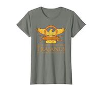 Trajano - Emperador Romano - SPQR Historia de Roma Camiseta, Mujer, Verde Militar Jaspeado, L