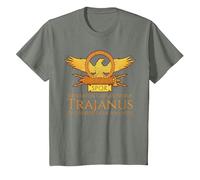 Trajano - Emperador Romano - SPQR Historia de Roma Camiseta, Niños, Verde Militar Jaspeado, 10 años