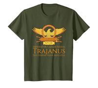 Trajano - Emperador Romano - SPQR Historia de Roma Camiseta, Niños, Verde Oliva, 8 años