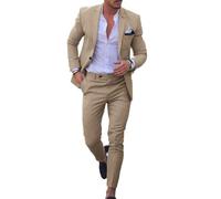 Traje Ajustado de 2 Piezas para Hombre, Traje de Boda, Chaqueta de un botón, Chaleco y Pantalones, Caqui, L