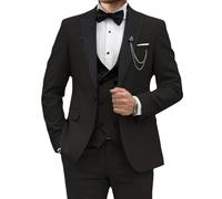 Traje ajustado de 3 piezas con solapa de pico para hombre, chaqueta de boda, chaleco, pantalones, esmoquin, boda, graduación, fiesta, negocios, esmoquin, Negro, L