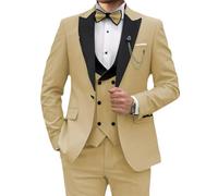Traje ajustado de 3 piezas con solapa de pico para hombre, chaqueta de boda, chaleco, pantalones, esmoquin, boda, graduación, fiesta, negocios, esmoquin, champán, L