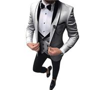 Traje ajustado de 3 piezas para hombre, traje de boda de un botón, traje de fiesta para baile de graduación, cena, traje para hombres con corbatín, chaqueta, chaleco y pantalones, gris, L