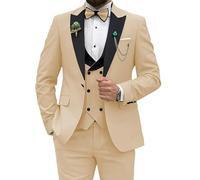 Traje ajustado de 3 piezas para hombre, traje de boda, fiesta, graduación, chaqueta de un botón, chaleco y pantalones con corbata, Champán., L