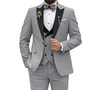 Traje ajustado de 3 piezas para hombre, traje de boda, fiesta, graduación, chaqueta de un botón, chaleco y pantalones con corbata, plateado, L