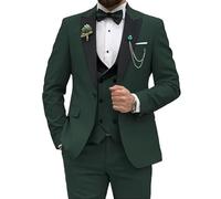 Traje ajustado de 3 piezas para hombre, traje de boda, fiesta, graduación, chaqueta de un botón, chaleco y pantalones, verde oscuro, L