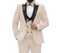 Traje ajustado de 3 piezas para hombre, traje de boda, fiesta, graduación, chaqueta de un botón, chaleco y pantalones con corbata, beige, L