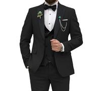 Traje ajustado de 3 piezas para hombre, traje de boda, fiesta, graduación, chaqueta de un botón, chaleco y pantalones, Negro, L