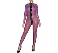 Traje Ajustado De Goma De Látex Para Mujer, Mono Morado Transparente, Catsuit Femenino Con Cremallera Frontal, Negro,rosas,SG