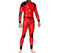 Traje Ajustado De Látex Con Cremallera Frontal Para Hombre Traje De Goma Con Adornos En Rojo Y Negro Catsuit Para Hombre Hecho A Mano, Rojo Y Negro,Lavanda,yo