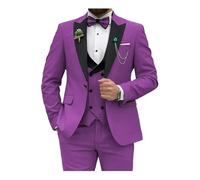 Traje Azul Rey for Hombre, Corte Entallado, 3 Piezas, Cruzado, for Boda, graduación, Fiesta, Negocios (Chaqueta, Chaleco y Pantalones)(Purple,4XL)