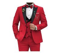 Traje Azul Rey for Hombre, Corte Entallado, 3 Piezas, Cruzado, for Boda, graduación, Fiesta, Negocios (Chaqueta, Chaleco y Pantalones)(Red,S)