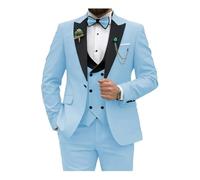 Traje Azul Rey for Hombre, Corte Entallado, 3 Piezas, Cruzado, for Boda, graduación, Fiesta, Negocios (Chaqueta, Chaleco y Pantalones)(Sky Blue,XL)