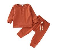 Traje Bicicleta Recién Nacido bebé niños niñas Manga Larga Patchwork Sudadera Tops Pantalones sólidos Conjunto 2 uds Ropa Traje De Niña De Manga Larga (Brown, 12-18 Months)