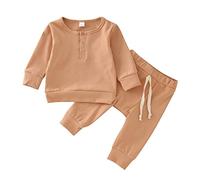 Traje Bicicleta Recién Nacido bebé niños niñas Manga Larga Patchwork Sudadera Tops Pantalones sólidos Conjunto 2 uds Ropa Traje De Niña De Manga Larga (Khaki, 12-18 Months)