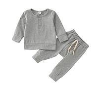 Traje Bicicleta Recién Nacido bebé niños niñas Manga Larga Patchwork Sudadera Tops Pantalones sólidos Conjunto 2 uds Ropa Traje De Niña De Manga Larga (Grey, 3-6 Months)