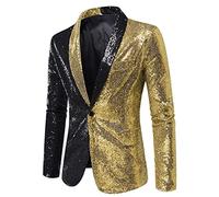 Traje brillante para hombre, temperamento, elegante, chaqueta de traje, traje de negocios, elástico, estrecho, ajustado, clásico, informal, para el tiempo libre, dorado, L