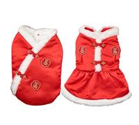 Traje cálido de felpa para perros y gatos, abrigo de invierno estilo chino con diseño Qipao, para celebraciones, eventos familiares y clima frío (E)