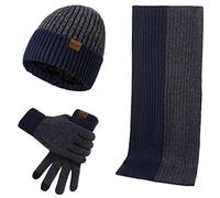 Traje cálido de otoño e invierno, varios colores, guantes de punto de lana gruesa para hombre, bufanda, guantes de tres piezas, cajas de sombrero para flores, azul marino, Talla única