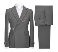 Traje casual de 2 piezas para hombre, elegante, ajustado, con hebilla de metal, para negocios, boda, graduación, esmoquin, gris, L