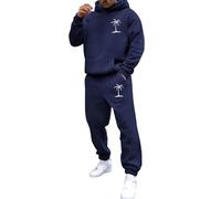 Traje casual de manga larga con capucha y estampado de coco para hombre, traje de cuerpo completo para hombre, azul marino, S