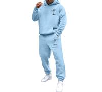 Traje casual de manga larga con capucha y estampado de coco para hombre, traje de cuerpo completo para hombre, azul celeste, XL