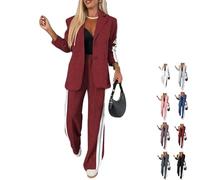Traje casual de manga larga con solapa para mujer, conjunto de 2 piezas, trajes de negocios, trajes de descanso, blazer y pantalones, trajes elegantes con bolsillos, conjuntos de sudadera de dos