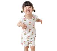 Traje Casual Niño Niño Niña Manga Corta Flores Impreso Top Camiseta, Pantalones Cortos Ligero Ropa de Hogar Bebé 1-5Y Dos Piezas Corsage(White, 4-5 Years)